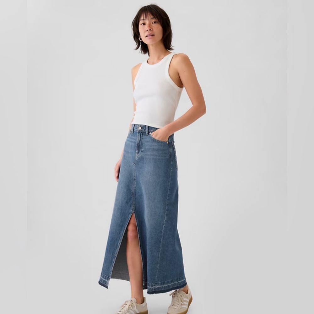 Gap Maxi Blue Denim Jean Skirt With Front Slit, Size 32 or 14